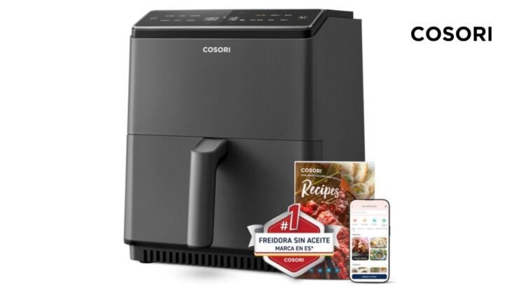 COSORI Freidora de Aire Wifi 6,4 L, Air Fryer con Doble Resistencia, 60+ Recetas de App Creadas por Chef en Español, Freidora sin Aceite con 12 Programas, Gris Oscuro, Dual Blaze